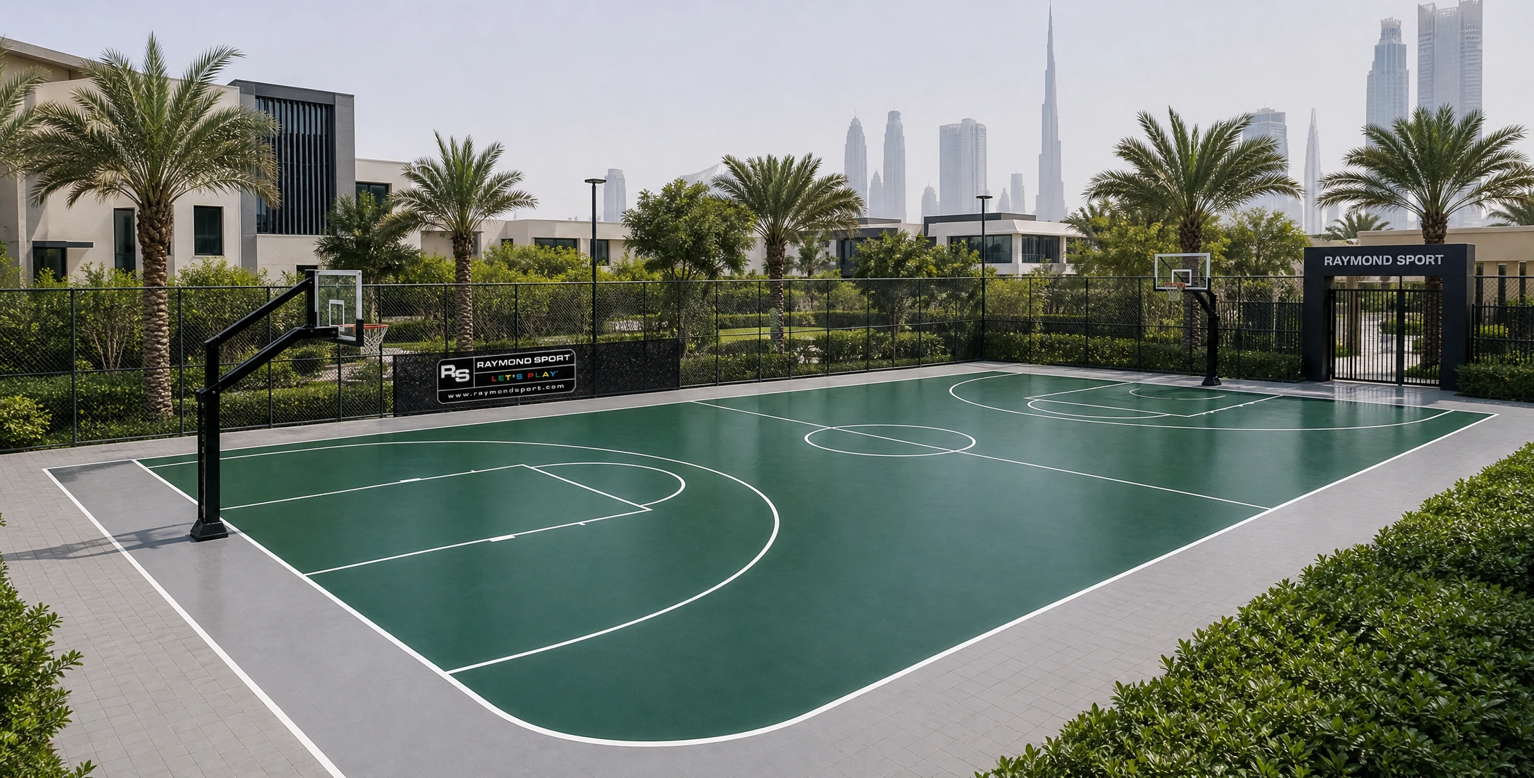 Outdoor acrylic basketball court built by Raymond Sport in the UAE