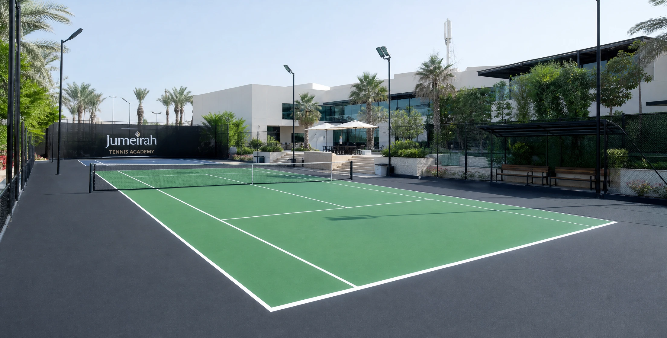 Acrylic hard tennis court surface installed by Raymond Sport in the UAE