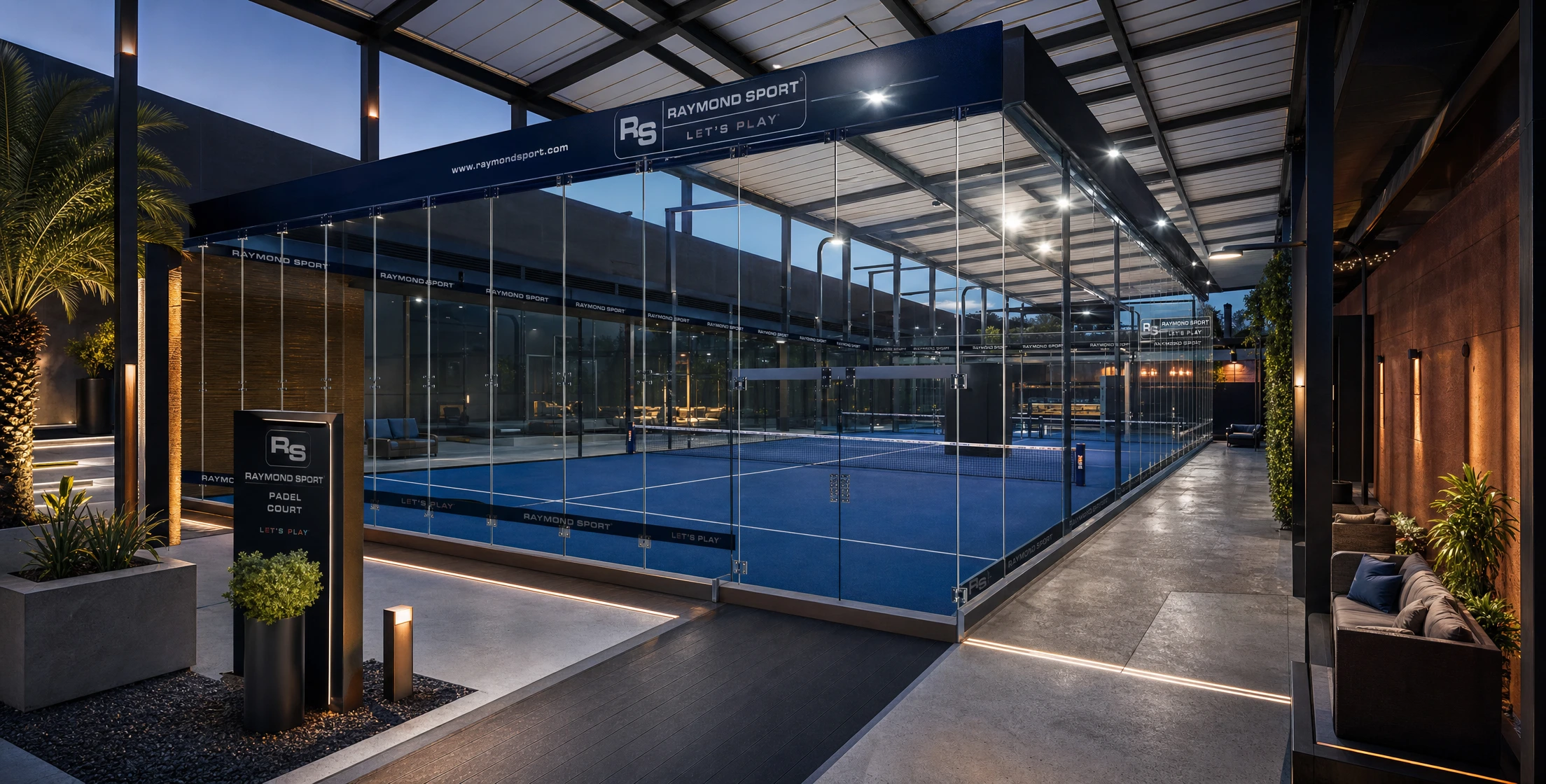 Standard double padel court with tempered glass back walls built by Raymond Sport in the UAE