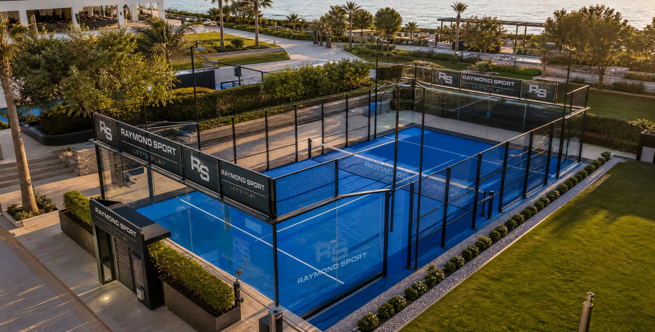 Single padel court for one-on-one play built at a private villa in the UAE