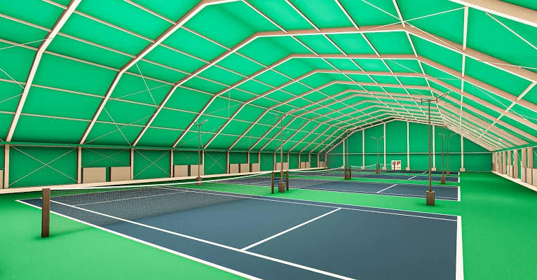 Tennis court construction by Raymond Sport at a sports facility in Dubai, UAE